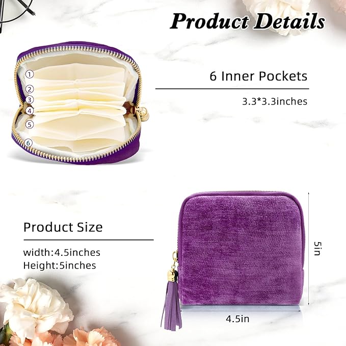 Travel Jewelry Case Small Soft Velvet Organizer Pouch Travel Gifts for Women Storage Bags Mini Jewelry Bag for Gemstones Bracelets Healing Crystal Earring Necklaces Small Pouch Bag Purple