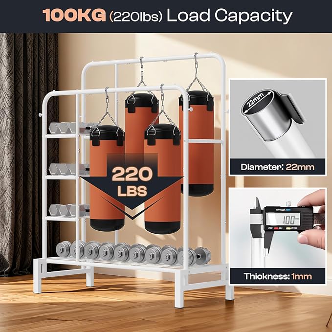Clothes Rack for Hanging Clothes, Double Rods Clothing Rack with 3 Tier Storage Shelves, Multifunctional Heavy Duty Clothes Rack with Hooks for Bedroom, Laundry, Wardrobe Closet, White