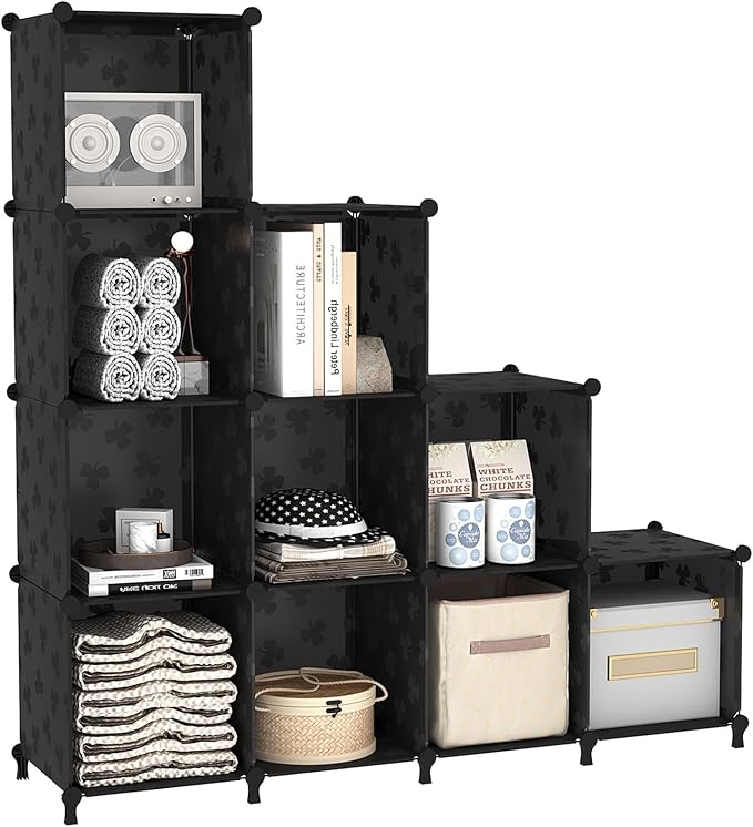 UNKU Cube Storage Organizer, 10 Cube Closet Organizer Storage Shelves, DIY Stackable Bookcase, Clothes Organizer Shelf for Closet, Bedroom, Living Room, Cabinet, Home, Office, Black