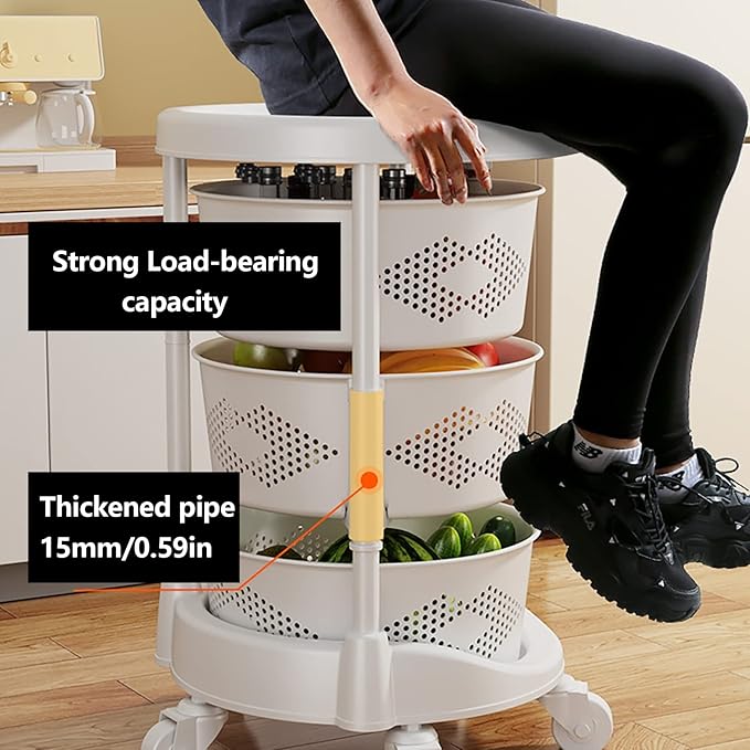 Kitchen Storage Cart 3 Tier Multi-Layer Storage Basket with Wheels Fruit Vegetable Storage Shelves Racks Rolling Storage Cart for Kitchen Living Room Bedroom, White (3 Tier)