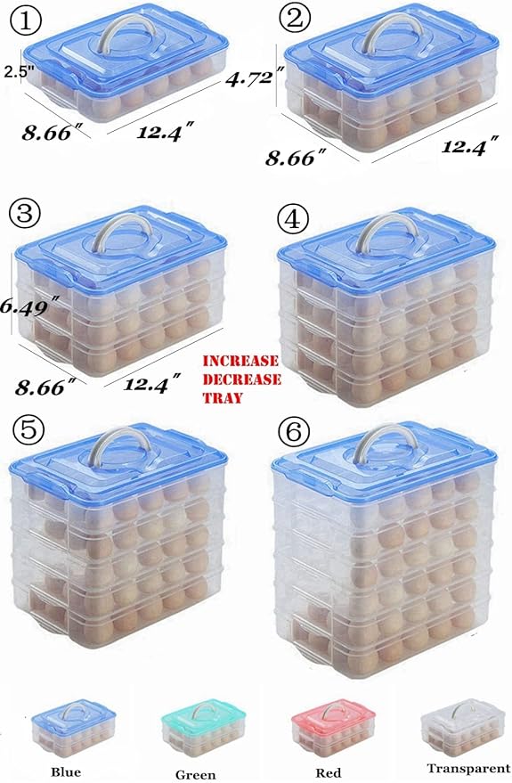 Deviled Egg Tray with Lid, 2-Layer, Food Storage Container with Handle, Egg Holder for Refrigerator, large, 40 eggs (Green)