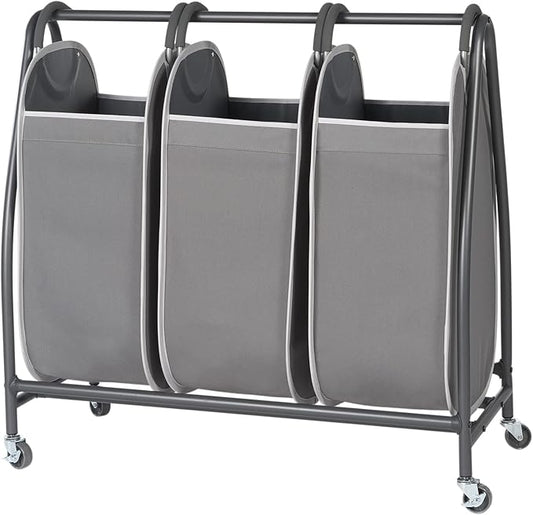 Neatfreak Triple Laundry Hamper Sorter - Rolling Laundry Cart With Wheels & 3 x removable Dirty Clothes Hamper Totes With EVERFRESH Tech For Towels, Blankets & Bathroom Organization