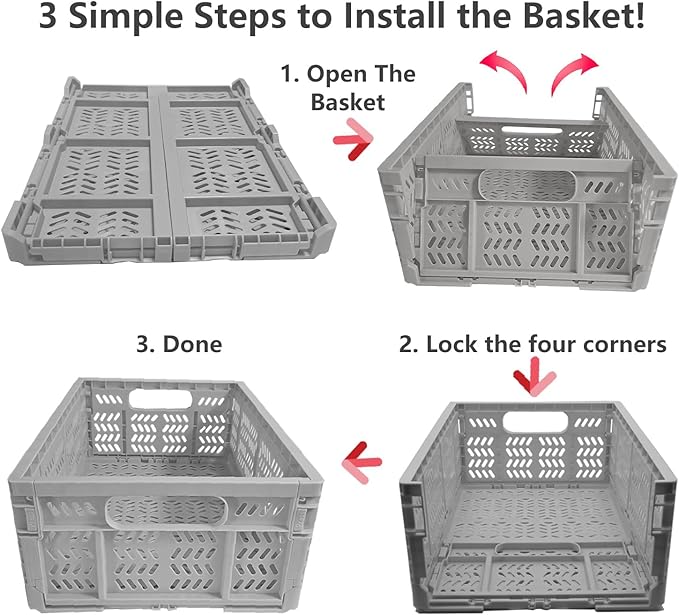 20L Folding Crate, 4Pack Plastic Storage Baskets Organizer for Home and Office,Collapsible Storage Crates for Home Office and Outdoor Organizer.(Grey)