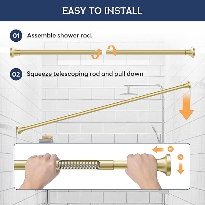 STARLATTA Adjustable Shower Curtain Rod 31-104 Inch, Never Rust Stainless Steel Gold Tension Rod, 1" Heavy Duty No-Drill for Bathroom, Kitchen & Closet