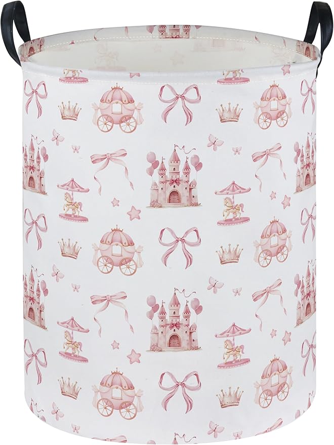 Essme Kids Laundry Basket,Castle Hamper Waterproof Storage Bin for Girls, Pink Hamper,Gift Baskets(Castle)