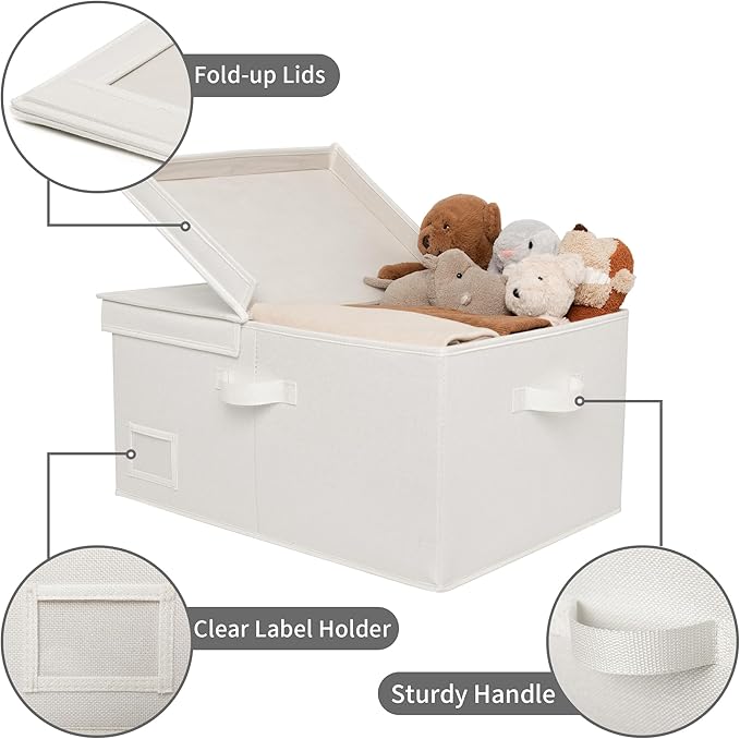 GRANNY SAYS Fabric Storage Bins with Lids, Decorative Storage Boxes, Closet Basket for Shelves, Extra Large Storage Bins for Clothes, Toy Storage Chest, Ivory, 2-Pack