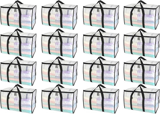 BALEINE 16-Pack Oversized Moving Bags with Reinforced Handles, Heavy-Duty Storage Tote for Clothes, Moving Supplies (Clear, 16-Pack)