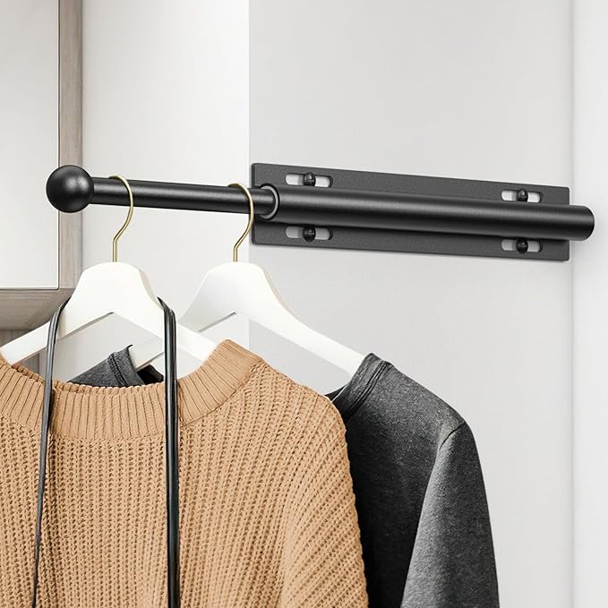Supforce 16.5" Valet Rod for Closet Pull Out, Retractable Slide Out Valet Rod Closet Organization, Aluminum Valet Clothing Hanger Rods Perfect for Suits, Dresses & Freshly Pressed Clothes, Black