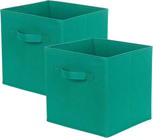 PowerKing Collapsible Storage Cubes with Handles, Fabric Foldable Bins for Closet Shelves, Durable Organization Storage Bins, 10.5'' x 11'' x 10.5'' (2Pack, Forest Green)