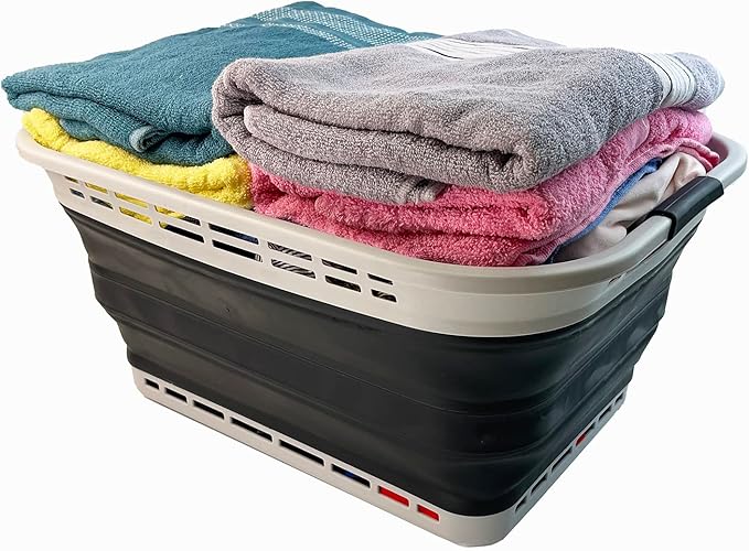 SAMMART 42L (11 gallons) Collapsible Plastic Laundry Basket - Portable Pop Up Storage Container/Organizer - Portable Hamper - Space Saving Easy Storage (Grey/Slate Grey (Set of 2))