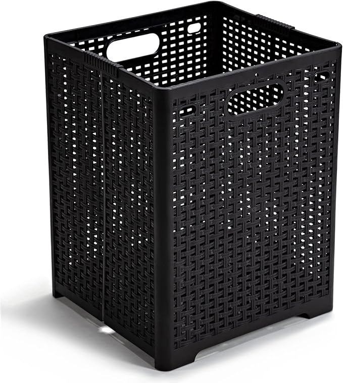 Eslite 42L Collapsible Plastic Laundry Baskets,Foldable Laundry Hamper,Pack of 2 (Black)