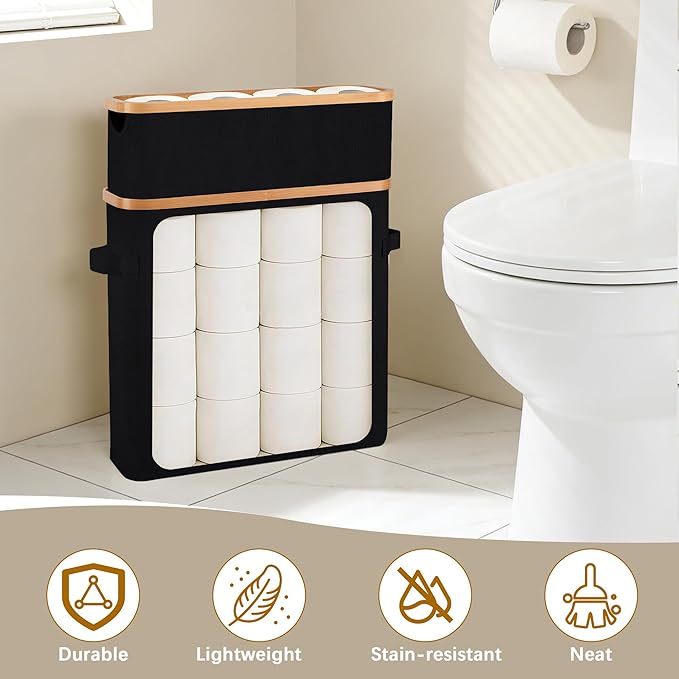 Livole 2-in-1 Toilet Paper Storage with Lid Toilet Paper Basket- 20 Regular Rolls or 15 Mega Rolls Extra Large Toilet Paper Organizer for Bathroom, Black