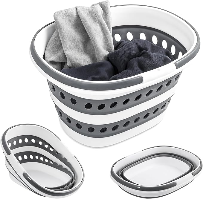 Collapsible Laundry Baskets with Handles 7.4 Gallon Heavy Duty Laundry Basket Rectangle Pop Up Silicone Laundry Bucket Small Portable Storage Organizer Collapse Basket Small Room Organization