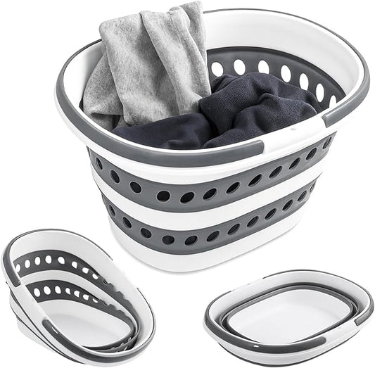 Collapsible Laundry Baskets with Handles 7.4 Gallon Heavy Duty Laundry Basket Rectangle Pop Up Silicone Laundry Bucket Small Portable Storage Organizer Collapse Basket Small Room Organization