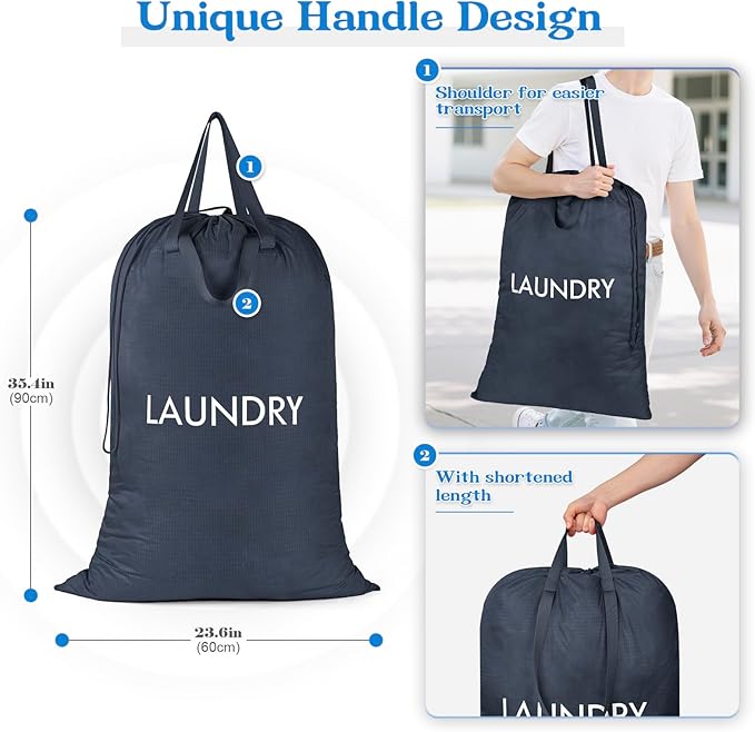 MissBoy 120L Heavy Duty Nylon Laundry Bag with Shoulder Handles, Tear-Resistant & Splash-Proof Dirty Clothes Storage Pouch for College Dorms, Laundromat & Beach Travel, Foldable & Washable