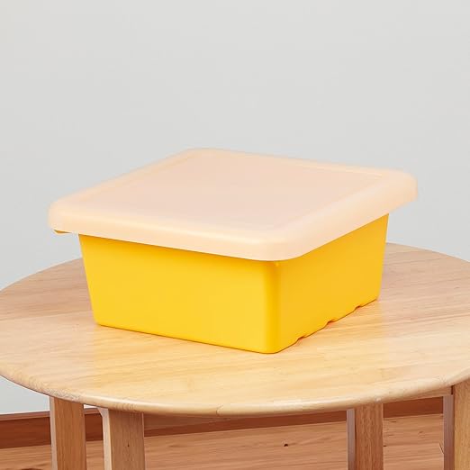 ECR4Kids Stackable Square Bins with Non-Snap Lids, Multipurpose Organization, Yellow, 4-Pack