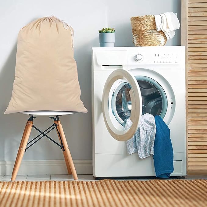 SweetNeedle Heavy Duty Extra Large Cotton Laundry Storage Shopping Bag, 28x36 In, 75L -Draw-cord with cord-lock, Machine Wash and reusable Travel Bag
