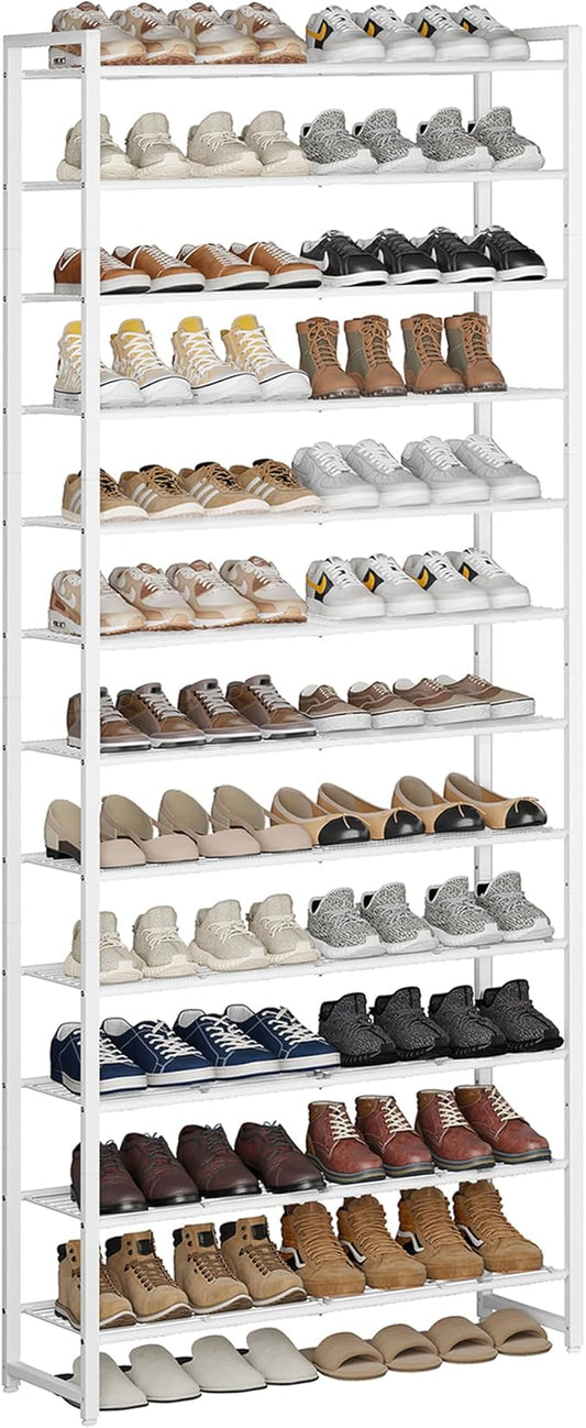 Nunsino Shoe Rack for Closet, Metal Shoe Organizer,12 Tier Garage Shoe Rack Max Holds 60 Pairs,Shoe Storage Shelf,Entryway, White