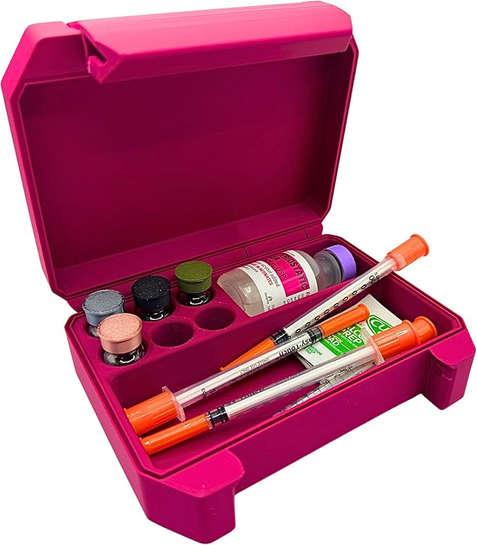 6-Slot 3ml Vial Storage Case – Organizer for GLP-1, Insulin, Peptides & TRT/HRT – Holds 6 Vials (17mm x 40mm) + Syringes with Oversized Compartment – Compact Travel Case (Dragonfruit)