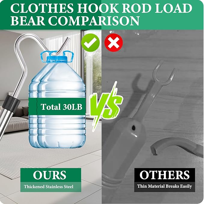 Clothes Hanger Reaching Hook,33 to 51Inch Clothing Hook Pole Long Christmas Light Hanging Extension Adjustable Clothes Rod Assist Tool Sponge Handle Shutters Pole Ceiling Home Reacher Poles