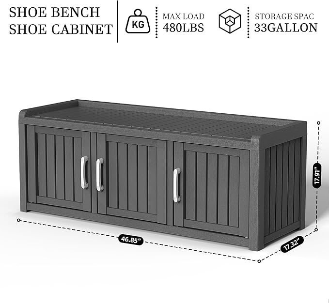 EasyUp Shoe Bench Entryway, Waterproof Resin Shoe Cabinet,Outdoor Shoes Storage Bench, 2-Tier Hallway Shoes Rack with Adjustable Shelves for Entryway, Living Room, Bedroom(Black,3 Door)