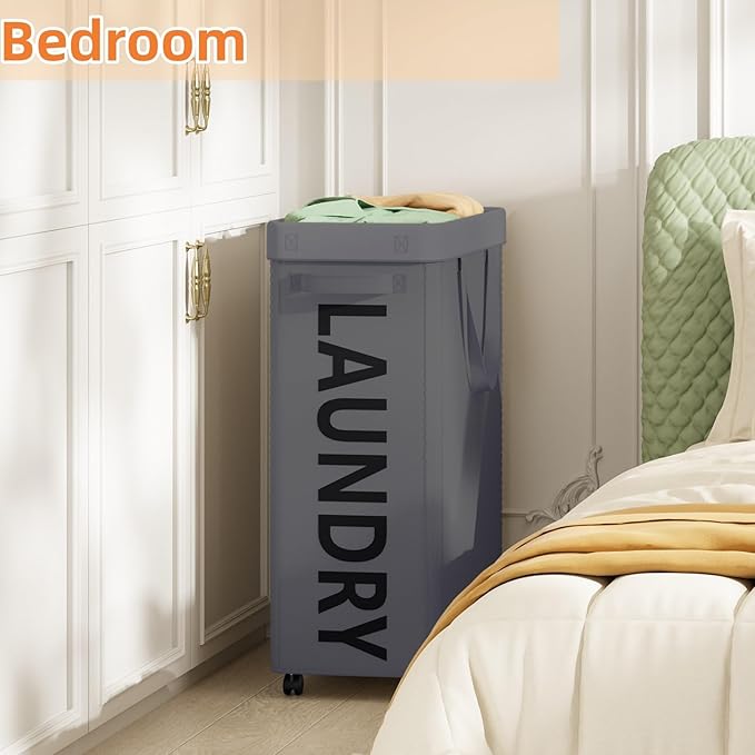 Optish 2 Pack Laundry Basket with Wheels, 90L Rolling Laundry Hamper with Wheels, Large Clothes Hamper on Wheel with Removable Mesh Bag for Bedroom, Dorm