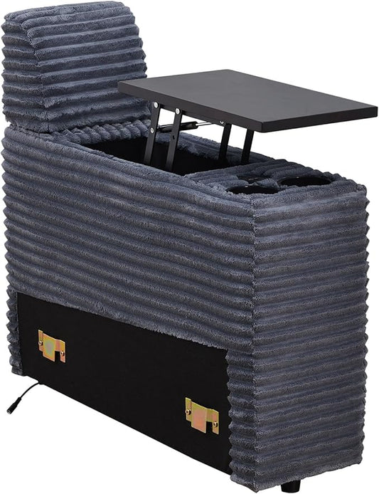 LEVNARY Modular Lift-Top Console with USB Charging and Cup Holders, Center Storage Module for Modular Reclining Sofa (Gray)