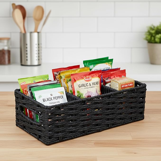 4-Compartment Seasoning Packet Organizer with Removable Dividers, Kitchen Packet Organizer for Spice, Gravy, Taco and Dressing Packets, Pantry Cabinet Countertop Storage Box