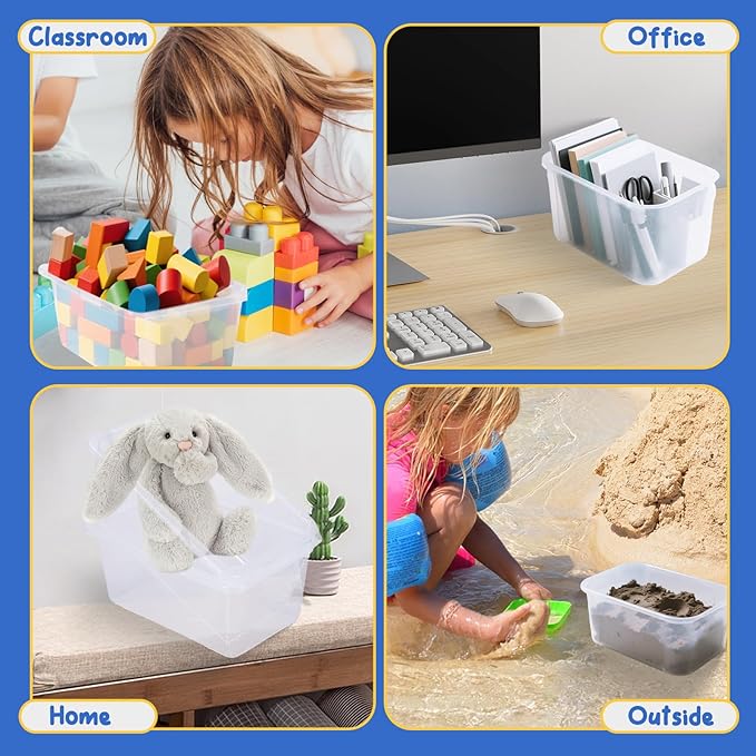 16 PACK Clear Cubby Bins without Lid, Classroom Storage Book Bins Toy Storage Organizer Small - Sturdy, Plastic Multi-Purpose Baskets Containers for Home Office School, Nursery, Playroom