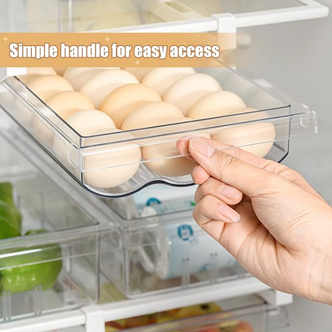 Egg Holder For Refrigerator，Mini Fridge Drawer Organizer Egg Storage Bin Clear Egg Tray Clear Plastic Storage Container