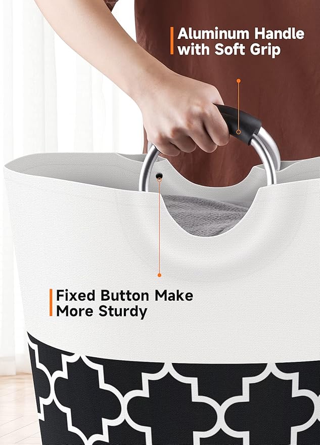 Fabspace Large Laundry Basket Laundry Hamper Bag Washing Bin Clothes Bag Collapsible Tall with Handles Waterproof Travel Bathroom College Essentials Storage for College Dorm, Family (Black) 115L