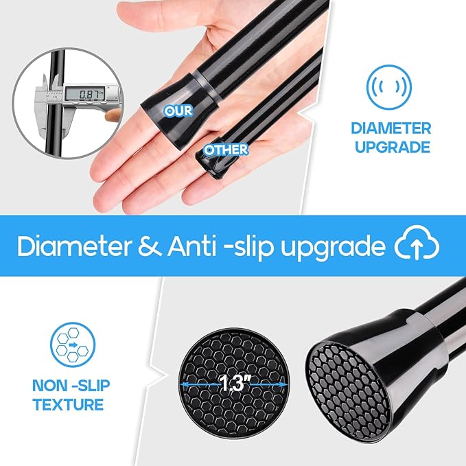 Tension Curtain Rod Black Tension Rod 28 To 48 Inch Spring Curtain Rods Non Slip Tension Rods 1pcs For Windows No Drilling Adjustable Tension Rods of Curtains Window Closet Kitchen Wardrobe