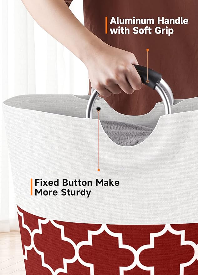 Fabspace Large Laundry Basket Laundry Hamper Bag Washing Bin Clothes Bag Collapsible Tall with Handles Waterproof Travel Bathroom College Essentials Storage for College Dorm, Family, 115L (Red)