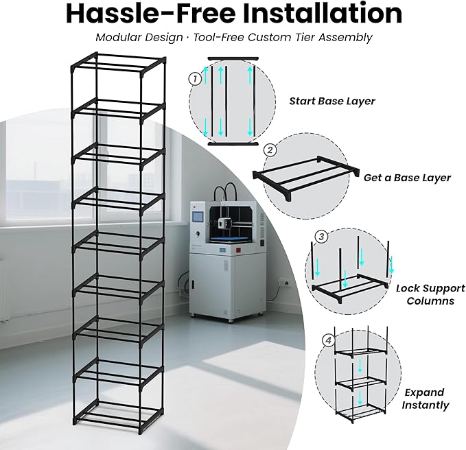 Two 6-Tier 3D Printer Filament Storage Rack, Heavy Duty Metal Spool Holder Holds 72×1kg, Tool-Free Assembly, Modular Design for Home Office Workshop