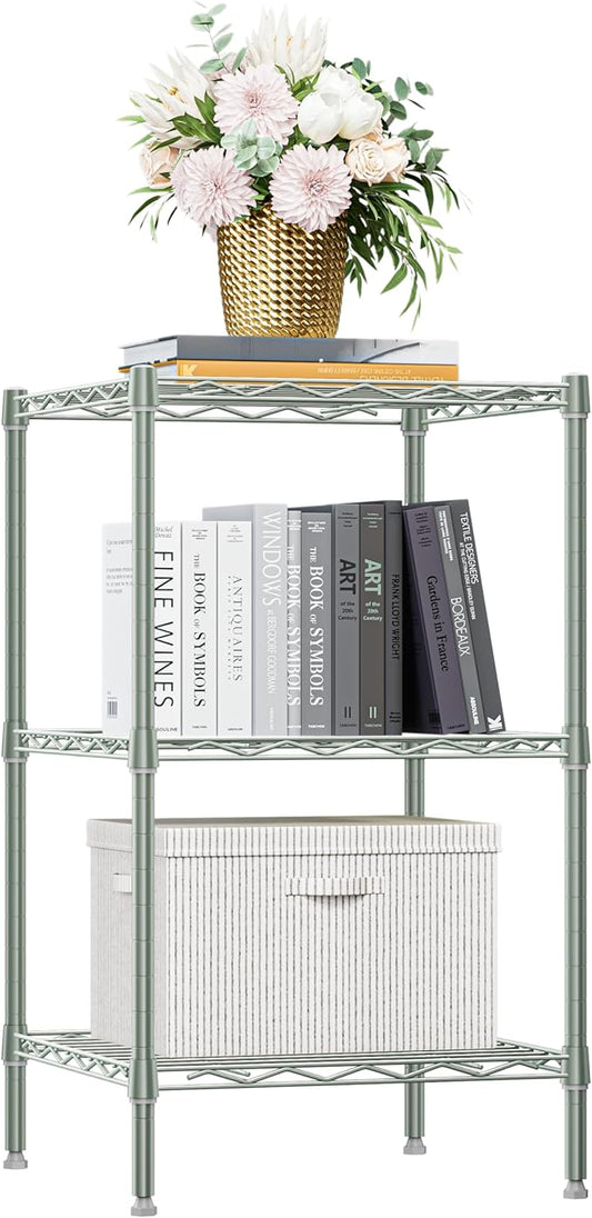 M MZG 750 lbs 3-Shelf Storage Shelves Wire Shelving Unit Standing Metal Rack for Small Places Narrow Wire Rack for Bathroom, Green 13.8 D x 13.8" W x 25.5" H