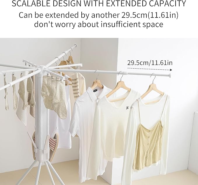 RFOUO Clothes Drying Rack Tripod Aluminum-4rods16 Clips,Portable Foldable Drying Rack,Space-Saving,Drying Rack Clothing for Laundry Bedroom Household RV Camping