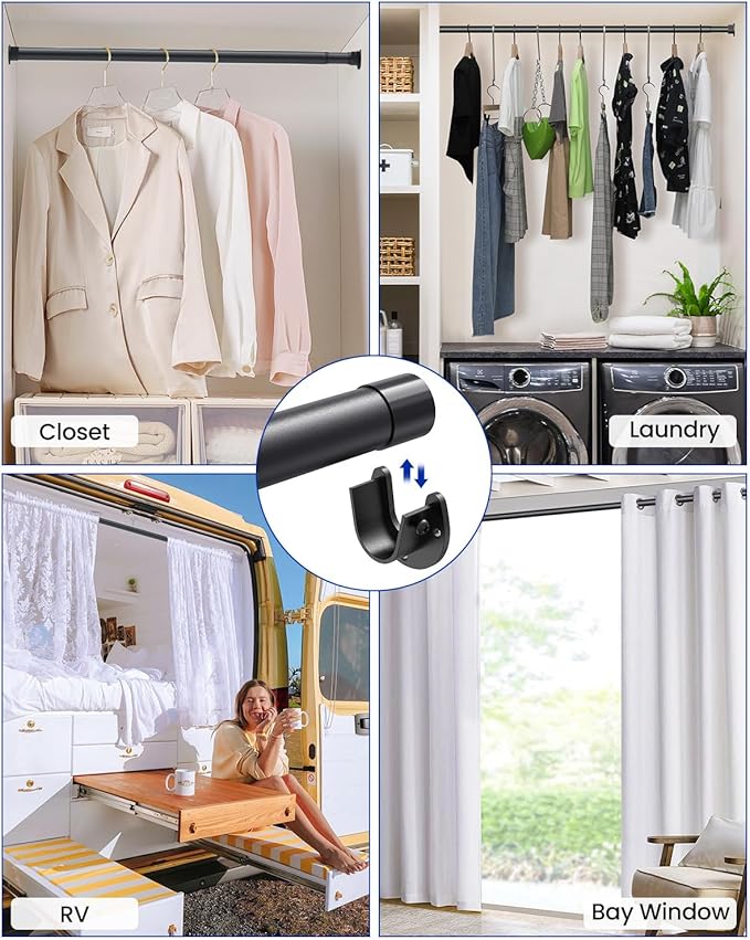 Supforce 2 PACK Closet Rods for Hanging Clothes, 17 to 39 Inches Stepless Adjustable Metal Closet Rod, 1.3 Inches Heavy Duty Clothes Hanging Rod for Closet Wardrobes Laundry RV, Black