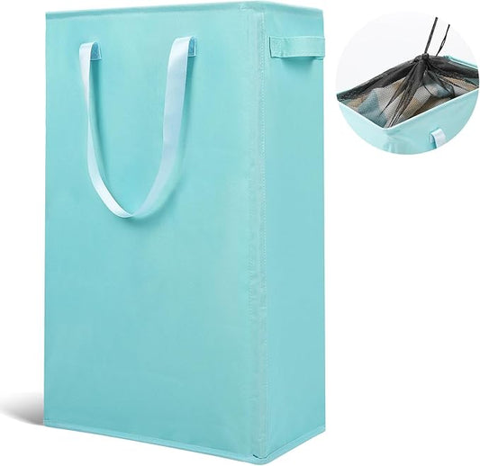 Odonata Slim Laundry Hamper Handles Collapsible Laundry Basket Thin Dirty Clothes Basket Narrow Laundry Bag Foldable Dirty Hamper 45L (Baby Blue)