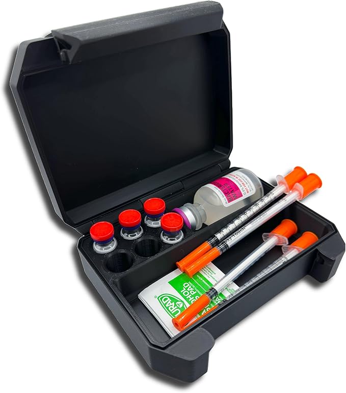 6-Slot 3ml Vial Storage Case – Organizer for GLP-1, Insulin, Peptides & TRT/HRT – Holds 6 Vials (17mm x 40mm) + Syringes with Oversized Compartment – Compact Travel Case