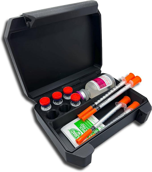6-Slot 3ml Vial Storage Case – Organizer for GLP-1, Insulin, Peptides & TRT/HRT – Holds 6 Vials (17mm x 40mm) + Syringes with Oversized Compartment – Compact Travel Case