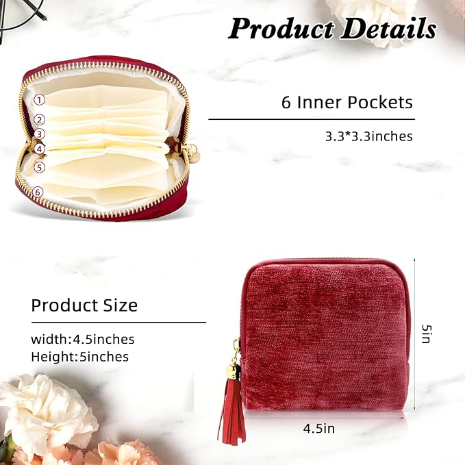 Travel Jewelry Case Small Soft Velvet Organizer Pouch Storage Bag Mini Jewelry Bag for Gemstones Bracelets Healing Crystal Earring Necklaces Red
