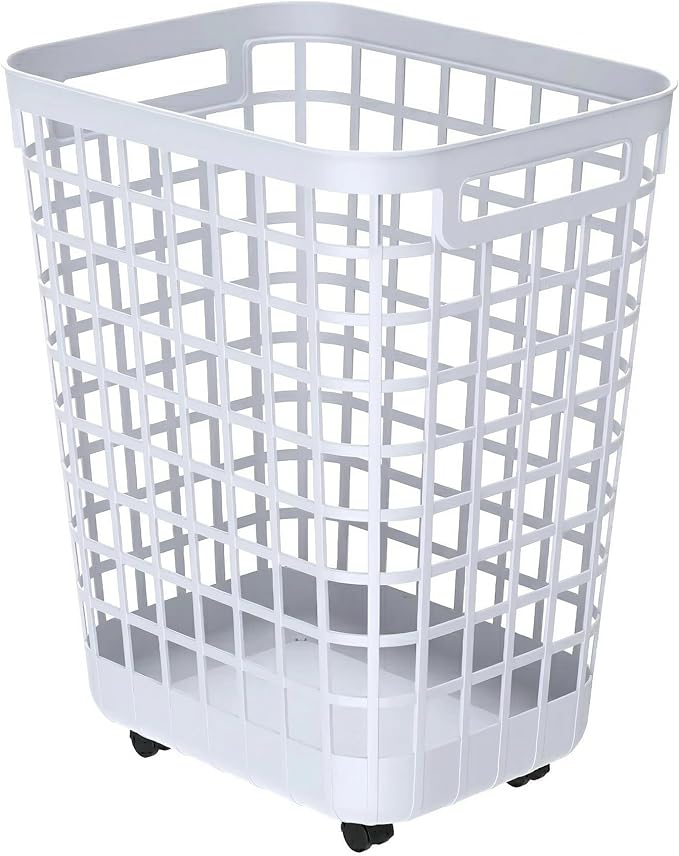 Rolling Laundry Hamper with Smooth-Glide Wheels, 2.6 Bushel Large Capacity Plastic Clothes Basket, Tall Ventilated Open-Top Bin for Easy Access, No Assembly Required Space Saving Storage, White