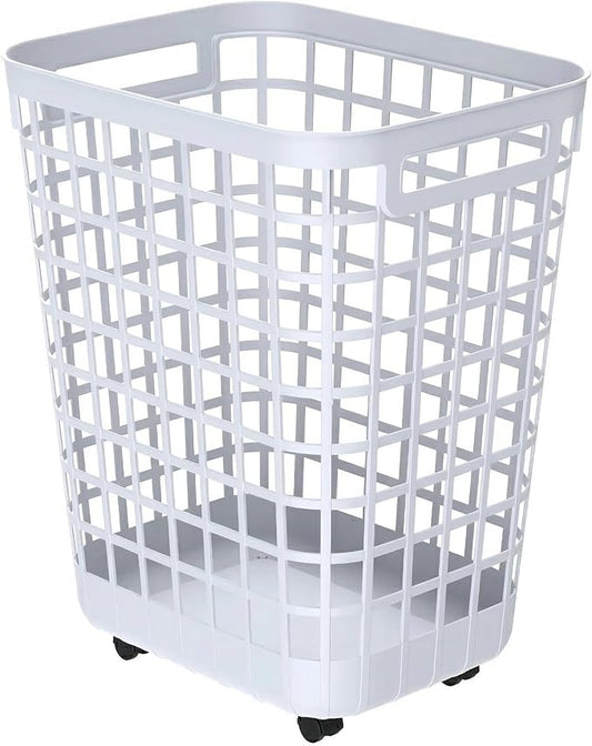Rolling Laundry Hamper with Smooth-Glide Wheels, 2.6 Bushel Large Capacity Plastic Clothes Basket, Tall Ventilated Open-Top Bin for Easy Access, No Assembly Required Space Saving Storage, White