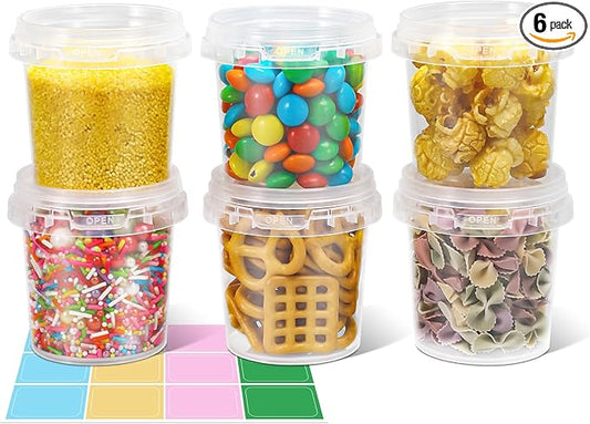 ASEVAT Airtight Clear Plastic Bucket with Lid, Ice Buckets for Parties, Reusable Ice Cream Tub with Handle, Food Storage Container, Food Grade Freezer and Microwave Safe for Sauce, Soup (5 OZ/6 PACK)