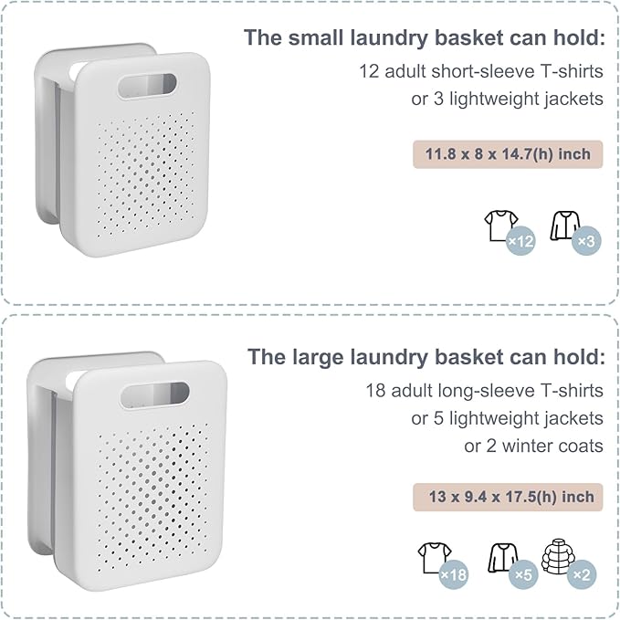 Goderewild Collapsible Laundry Basket, Space-Saving Wall-Mounted Hamper, Detachable Hanging Organizer for Home, Dorms, RVs, Measures 11.8" x 8" x 14.7" In (White)