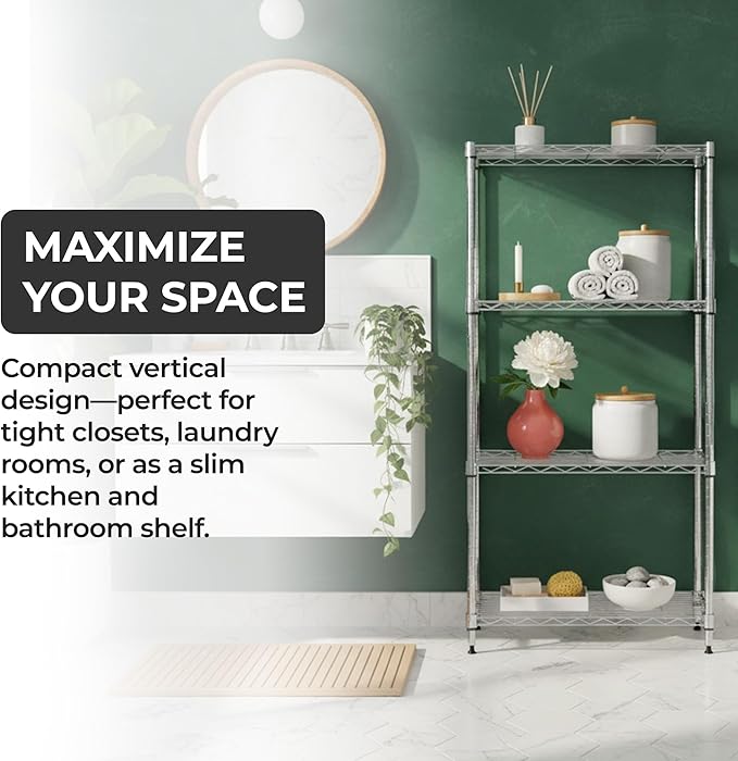 3-Tier Heavy Duty Adjustable Shelves, Metal Storage Rack with 250-lb Shelf Capacity, Chrome, 14" W x 24" L x 30" H