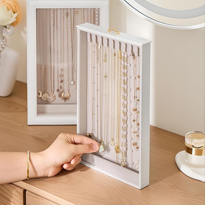 Lolalet Necklace Organizer Box, Jewelry Storage Box with Clear Window for Necklaces Bracelets, Tangle-Free Necklace Display Case for Women Girls, Mothers Day Gift