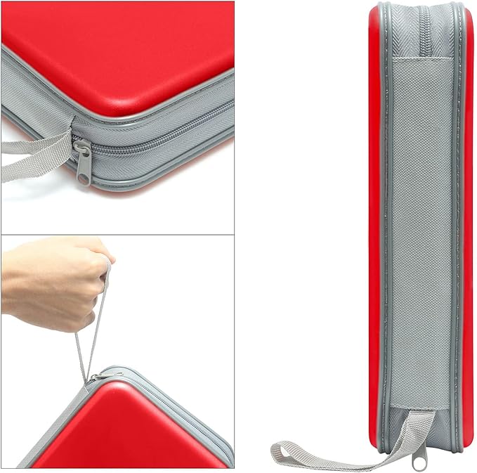 CD Case, Siveit DVD Case Holder 96 Capacity Hard Plastic CD DVD Disc Cases Storage Binder Wallet for Car Home Office Travel (Red)