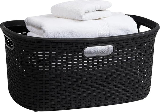 Mind Reader 40L Laundry Basket, Clothes Hamper, Premium Wicker Design, Plastic, Black