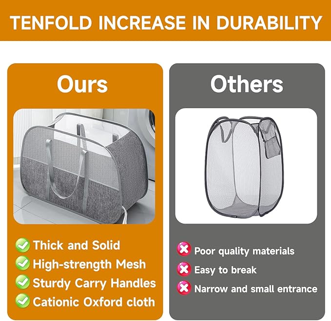 Large Collapsible Laundry Hamper,95L Capacity laundry basket with Handles,Breathable Mesh Design,Sturdy Steel Frame Clothes Hamper,Hampers for Bedroom,Dorm, Bathroom, Home